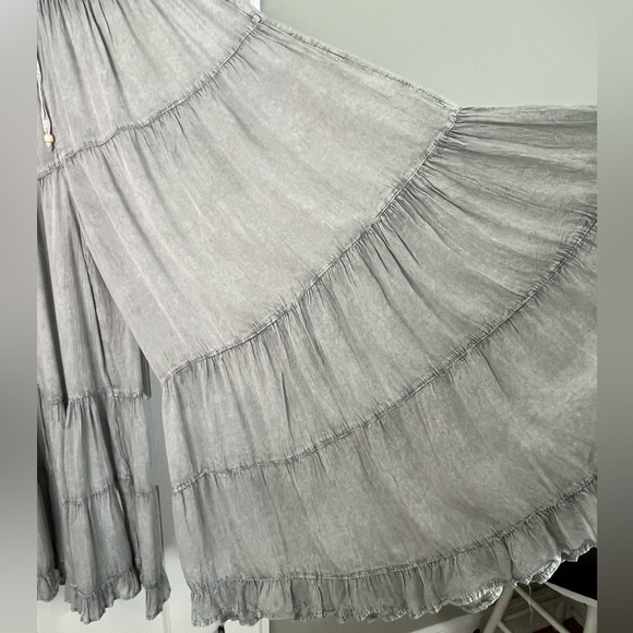 Anandas Boho Tiered Wide Leg Palazzo Pants Size M Grey Festival Beachy Pull On - Picture 7 of 13